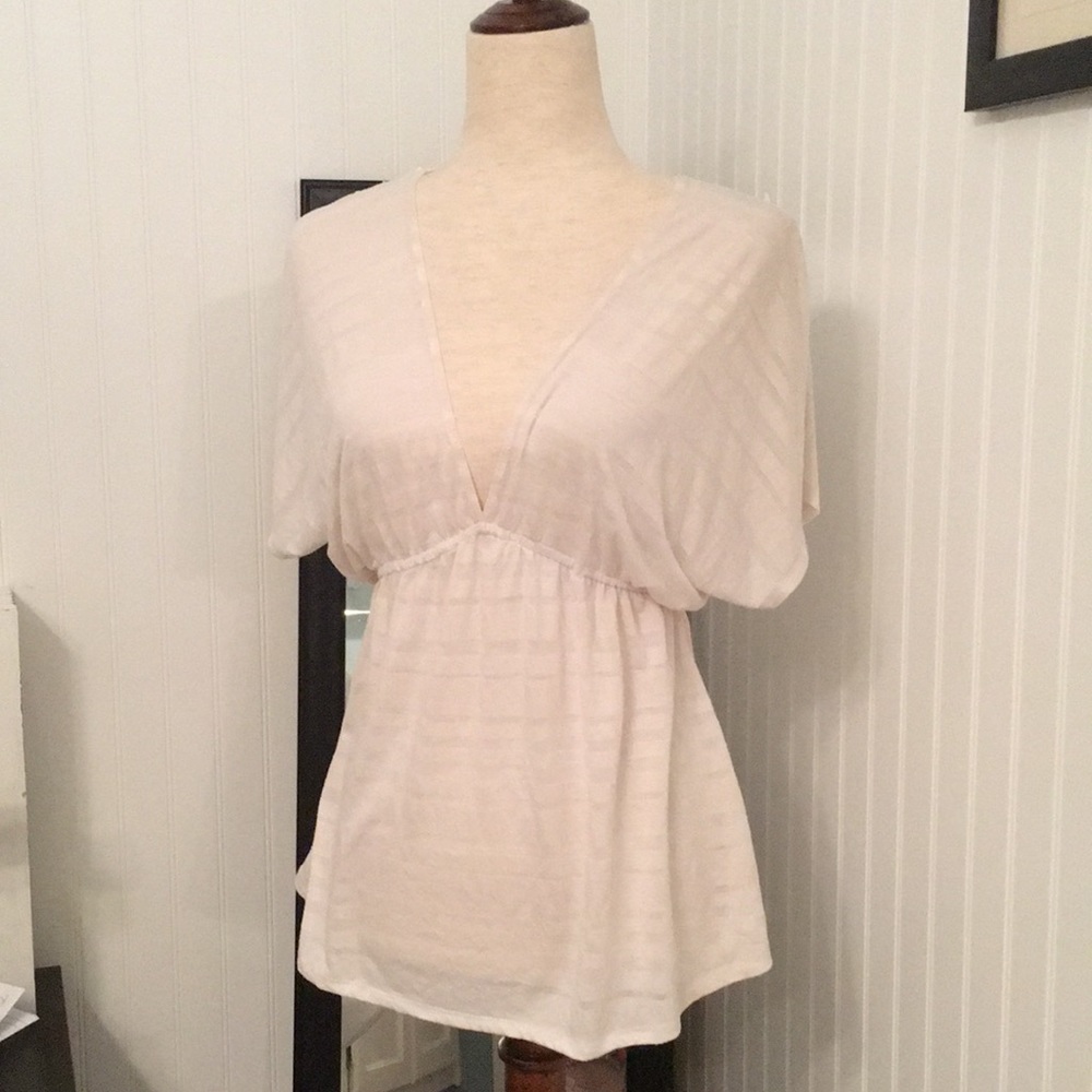 Batwing striped elastic waist blouse
